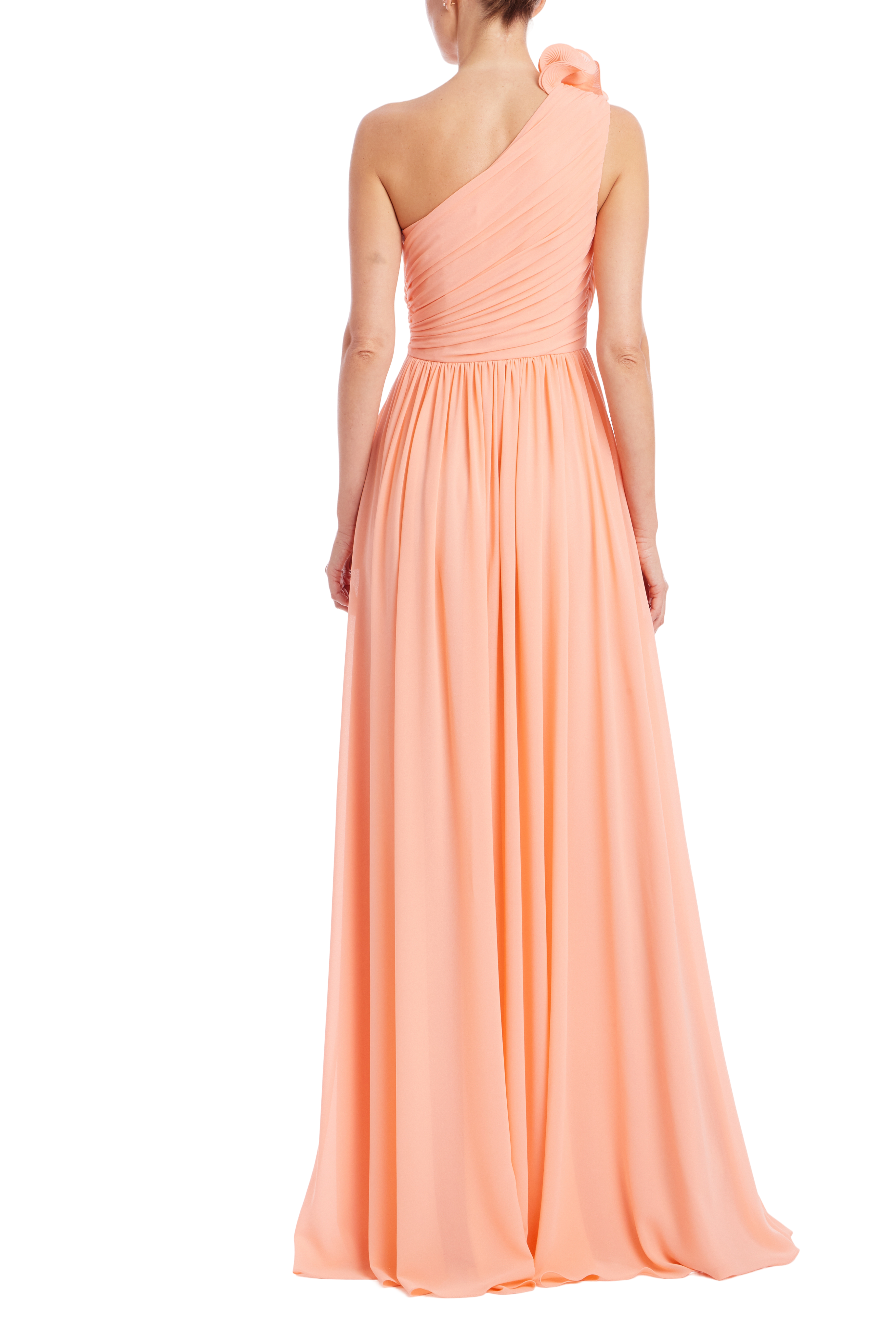 Ruffle One-Shoulder Pleated Evening Gown by Badgley Mischka