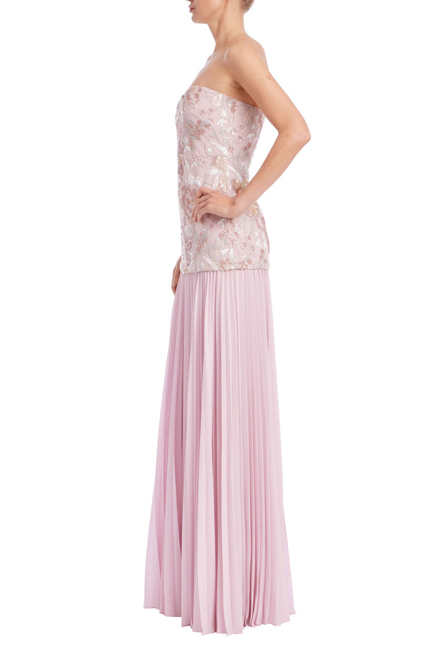 badgley mischka pink sequin dress BADGLEY MISCHKA Pink Multi Two Tone Sequin Tie Waist