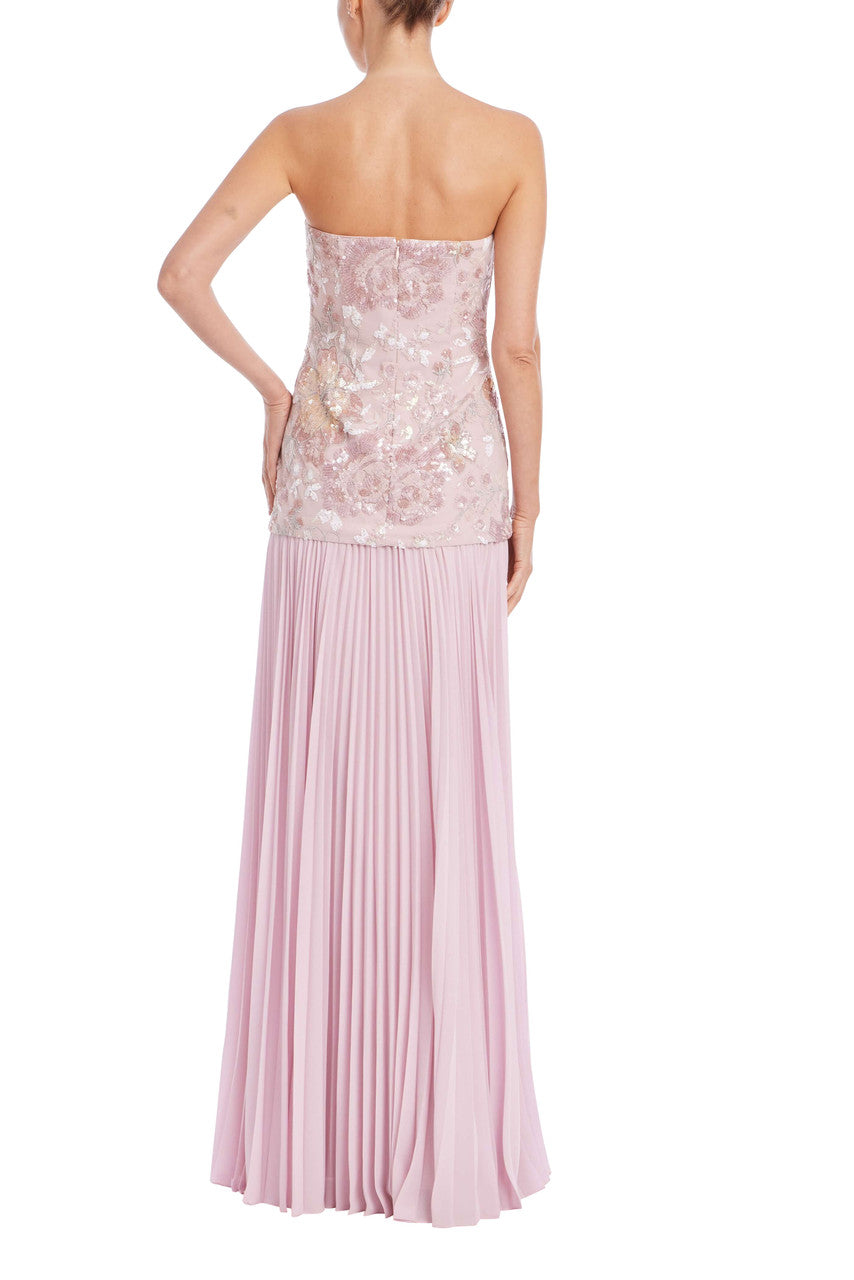 Blush Multi | Strapless Beaded Bodice Dropwaist Gown Back