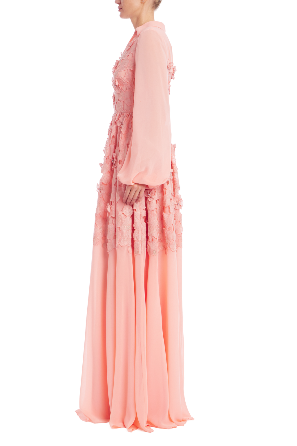Coral | Long Sleeve Floral Lace Shirt Gown Side