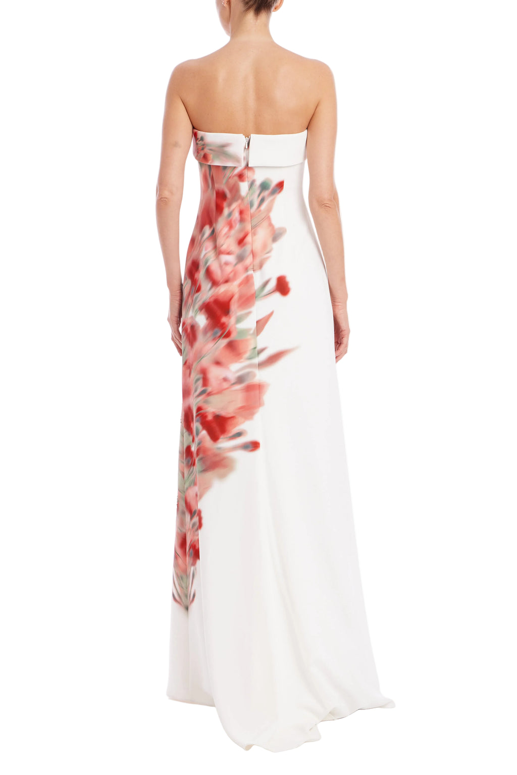 Ivory Multi | Floral Placement Strapless Column Gown Back