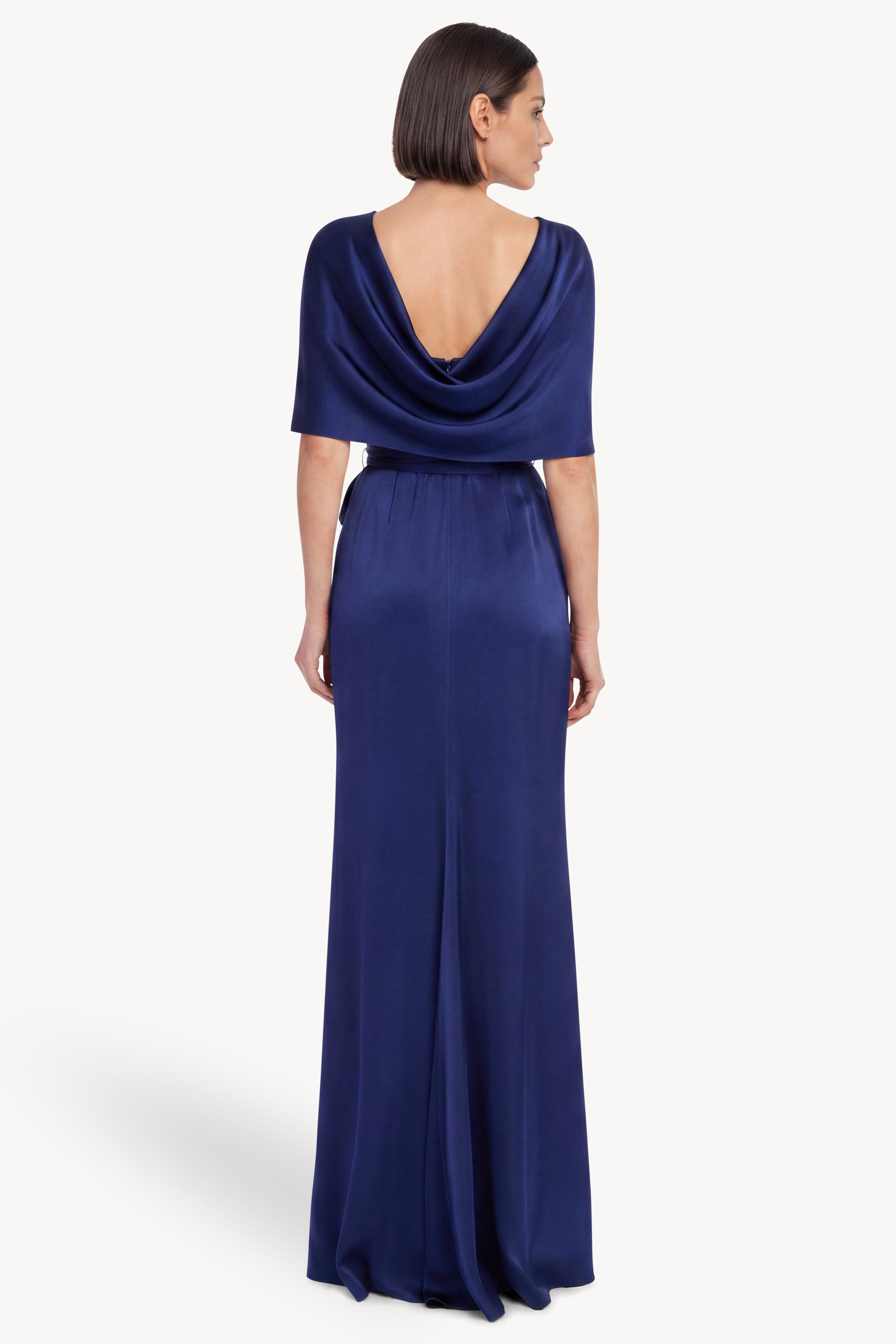 Badgley Mischka Hammered Satin Cape Sleeve Gown, Blue, Women's, 2