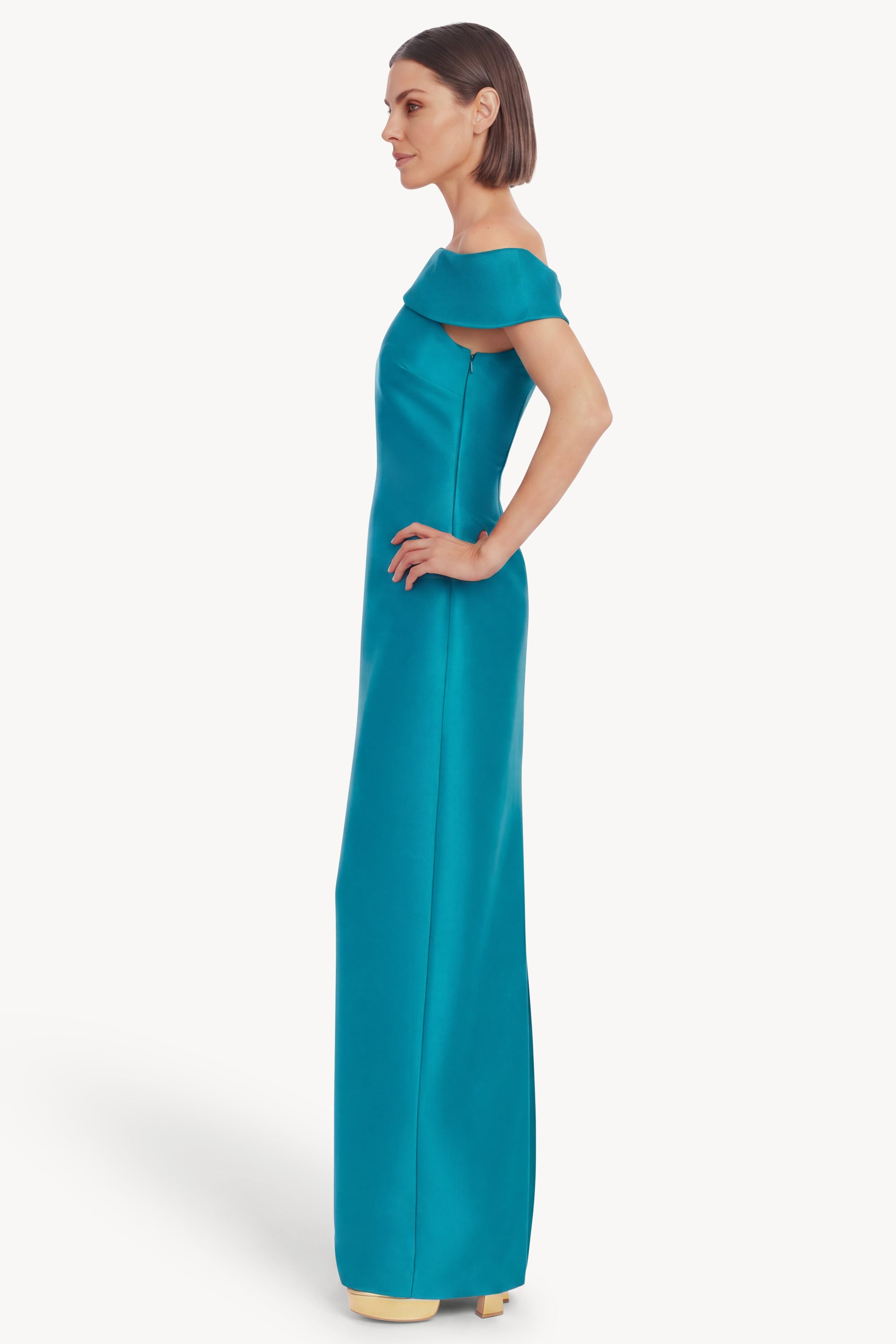 Teal | One-Shoulder Column Gown Side