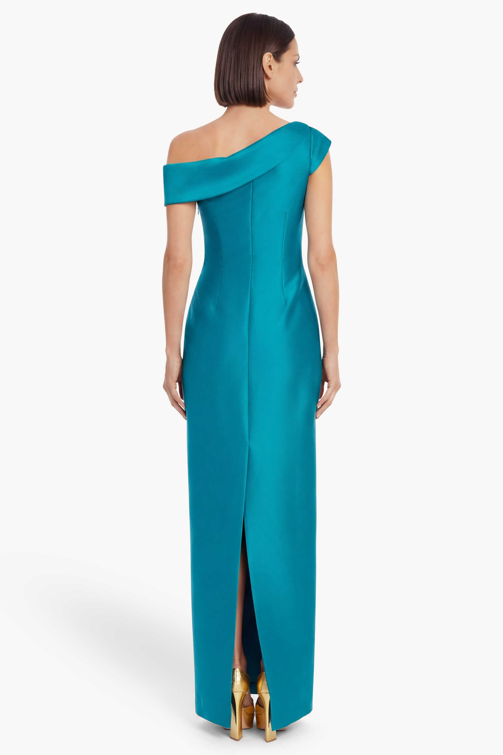 Teal | One-Shoulder Column Gown Back