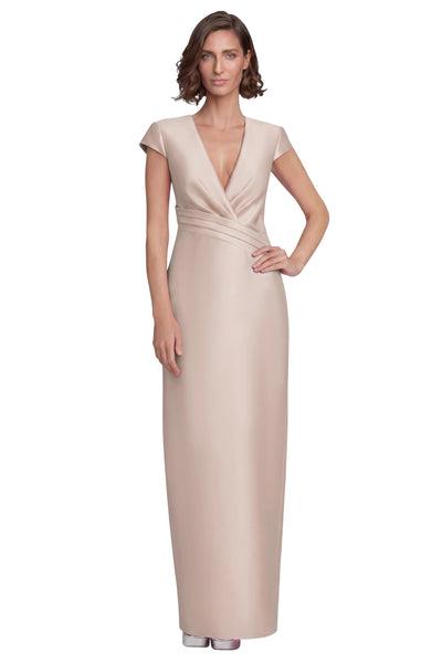 Badgley Mischka Cap Sleeve V-Neck Column Gown Dress