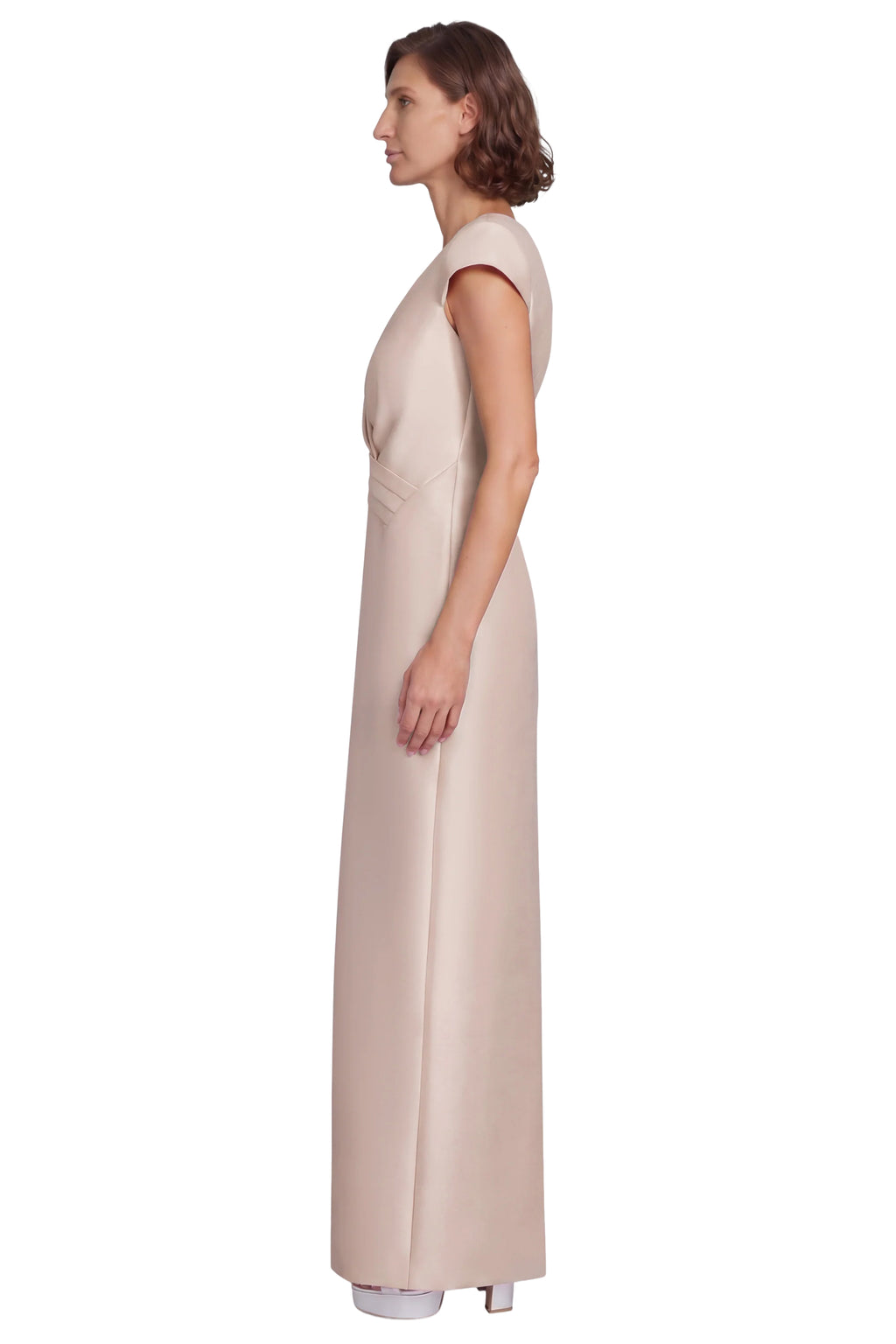 Champagne | Cap Sleeve V-Neck Column Gown Side