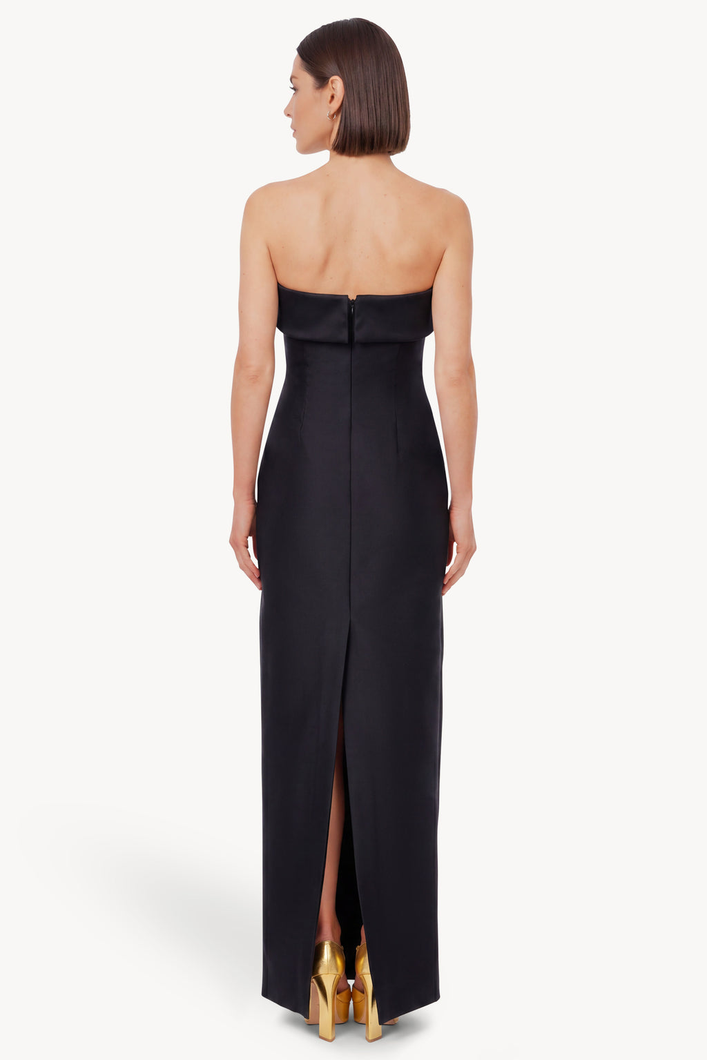 Black White | Strapless Floral Applique Column Gown Back