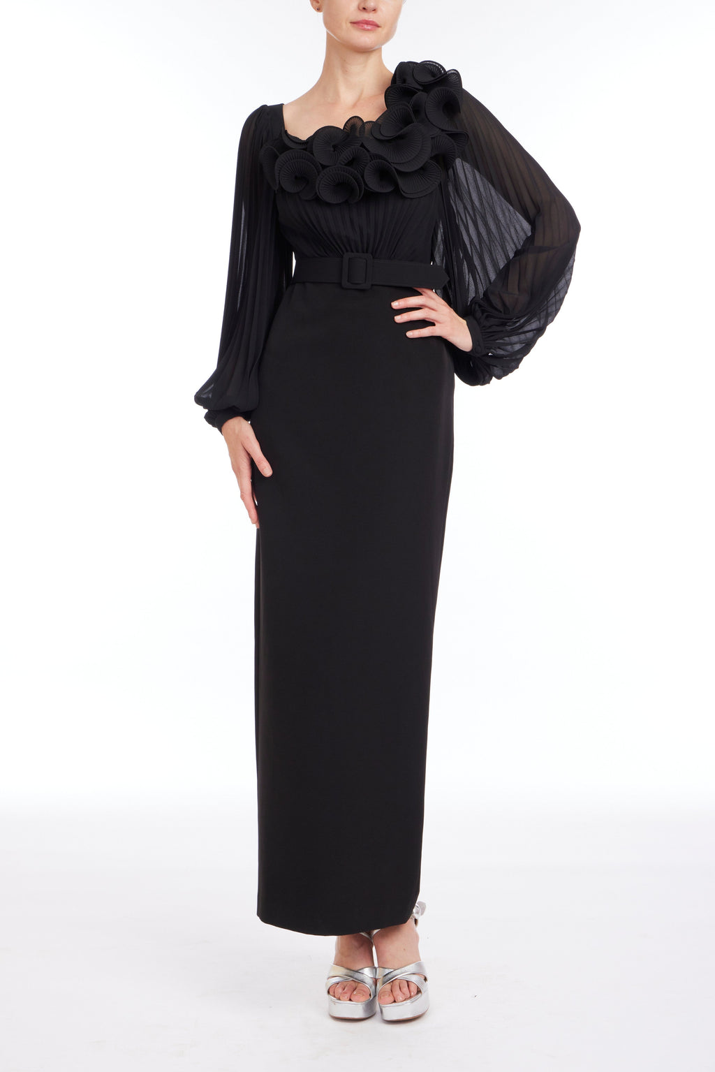 Black | Sheer Sleeve Gown Front