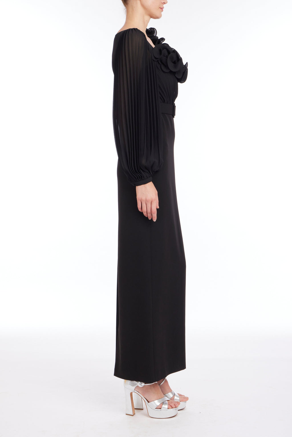 Black | Sheer Sleeve Gown Side