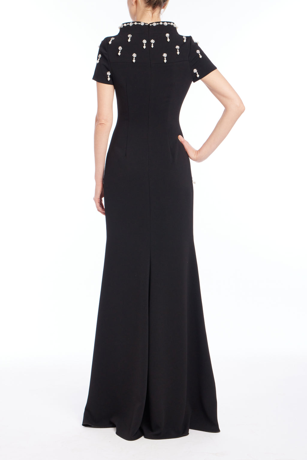 Black | Cap Sleeve Bead Gown Back