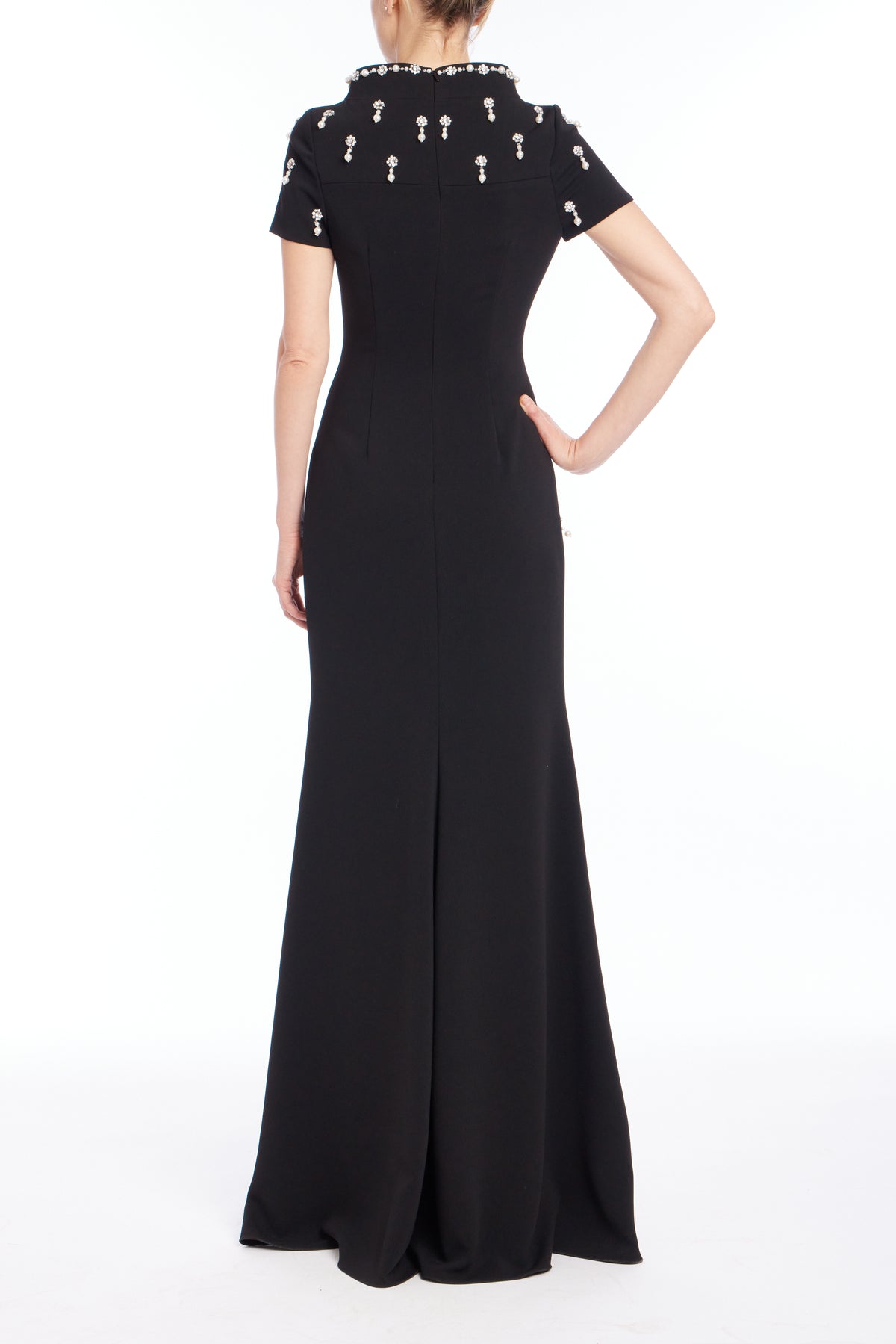 Black | Cap Sleeve Bead Gown Back