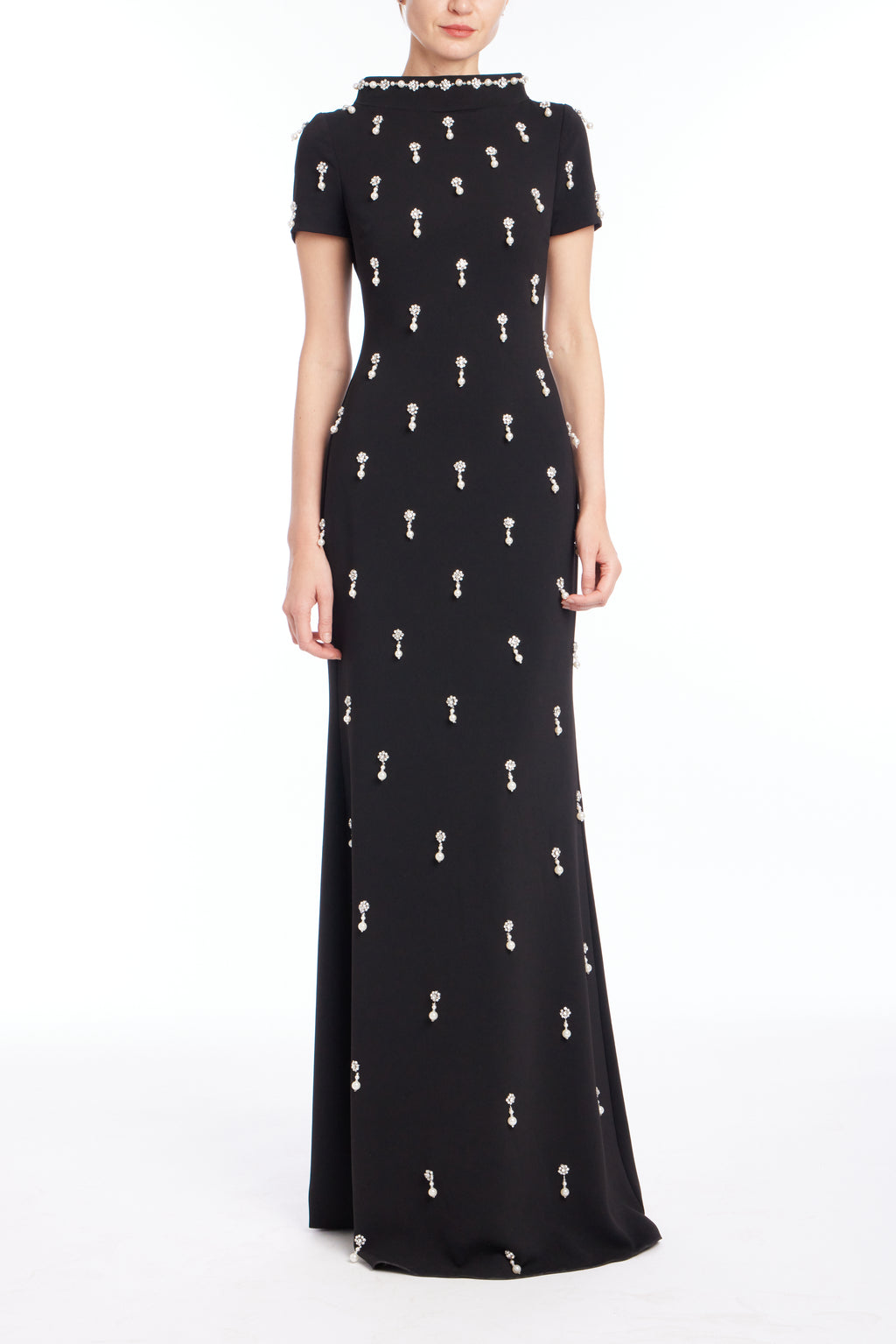 Black | Cap Sleeve Bead Gown Front