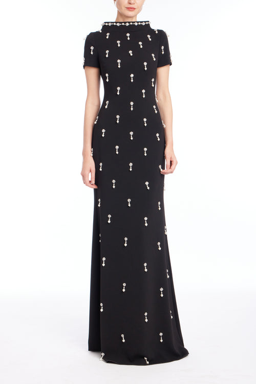 Black | Cap Sleeve Bead Gown Front