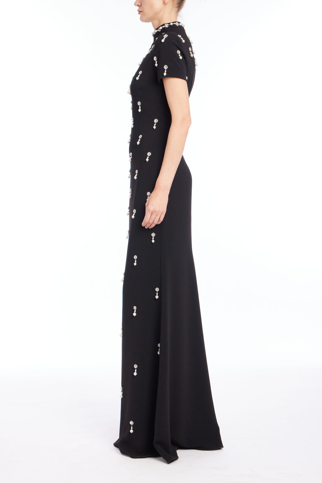 Black | Cap Sleeve Bead Gown Side