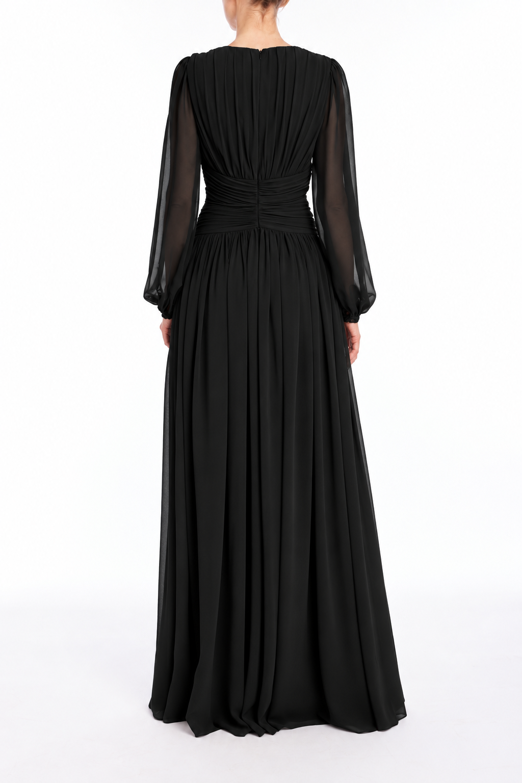 Black | V Neck Draped Gown Back