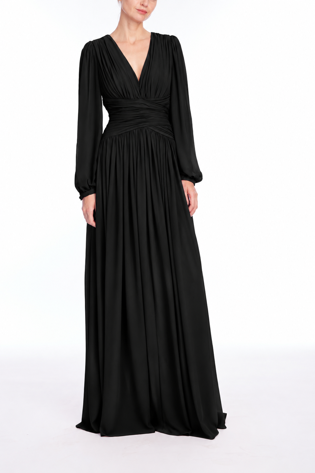 Black | V Neck Draped Gown Front