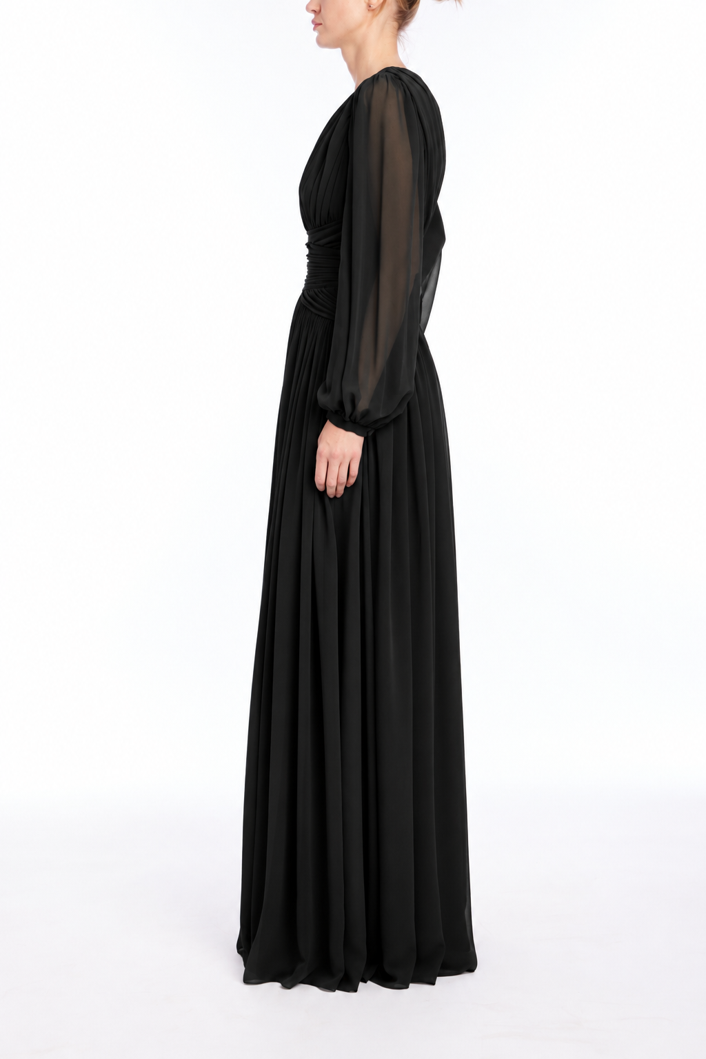 Black | V Neck Draped Gown Side