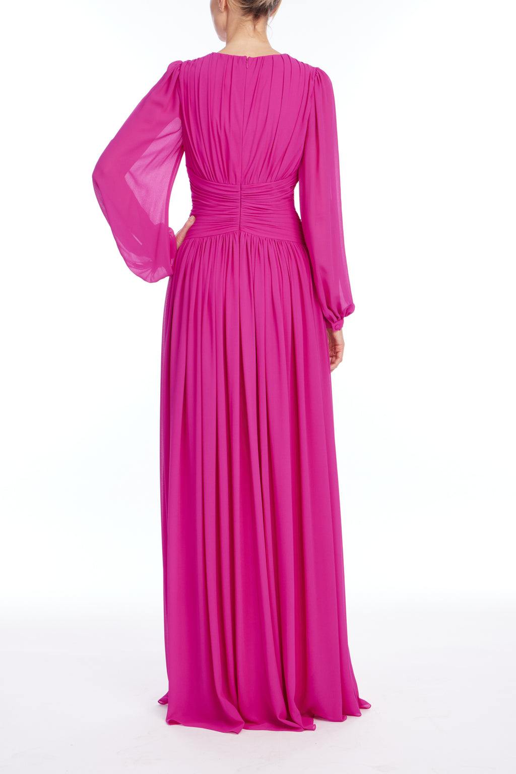 Fuchsia | V Neck Draped Gown Back