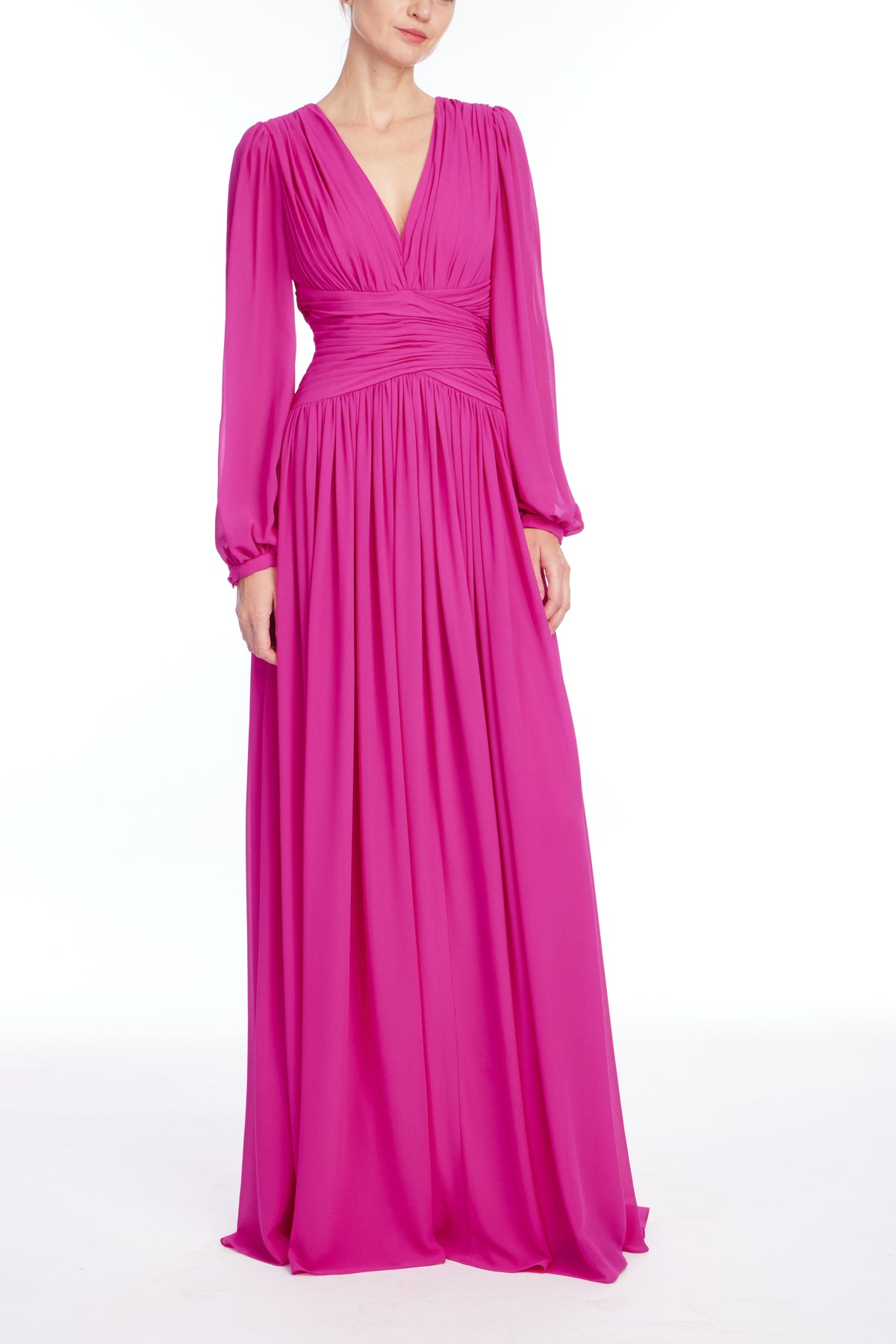 Fuchsia | V Neck Draped Gown Front