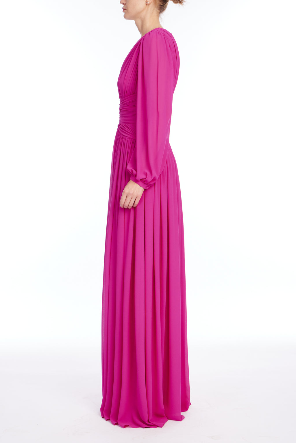 Fuchsia | V Neck Draped Gown Side