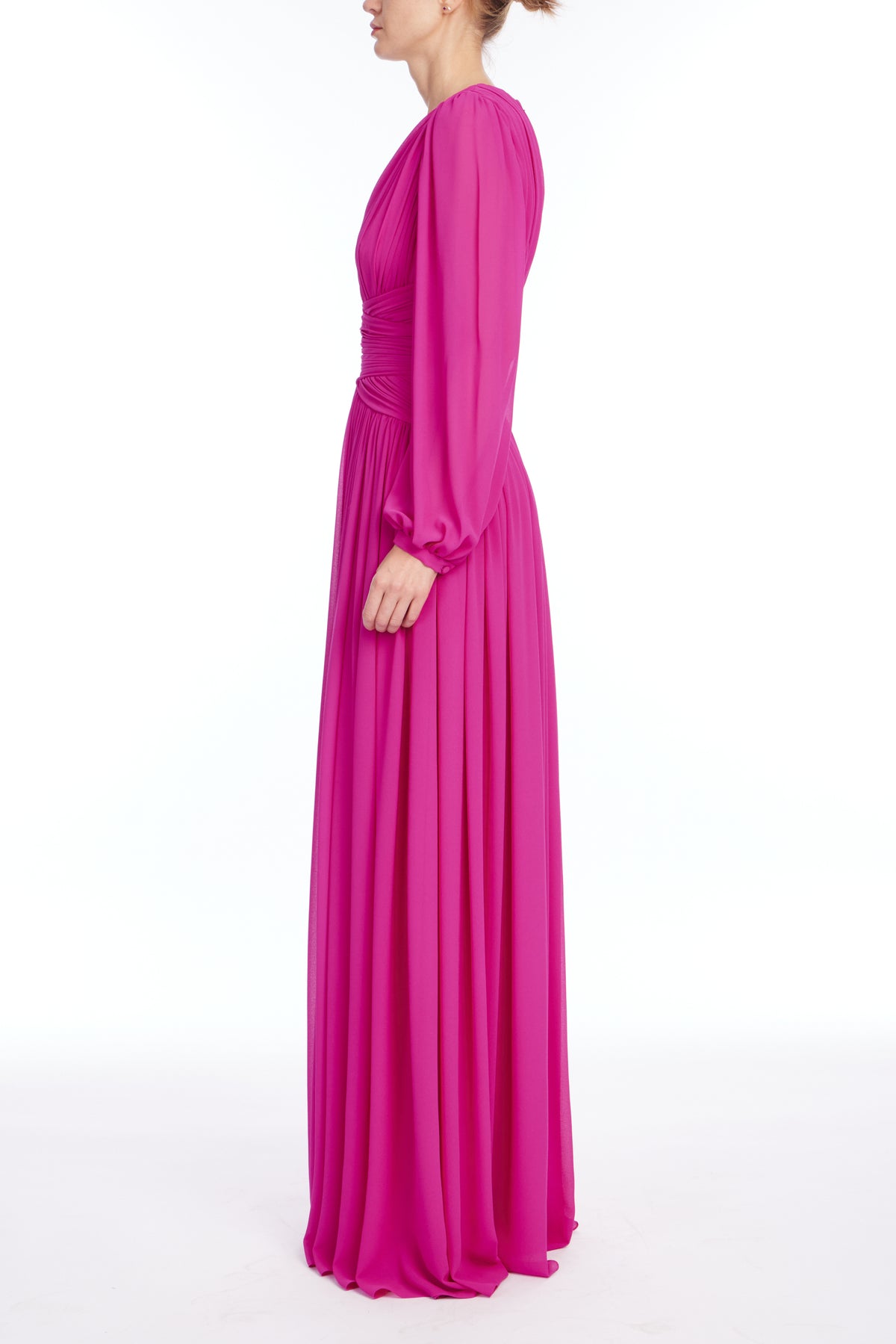 Fuchsia | V Neck Draped Gown Side