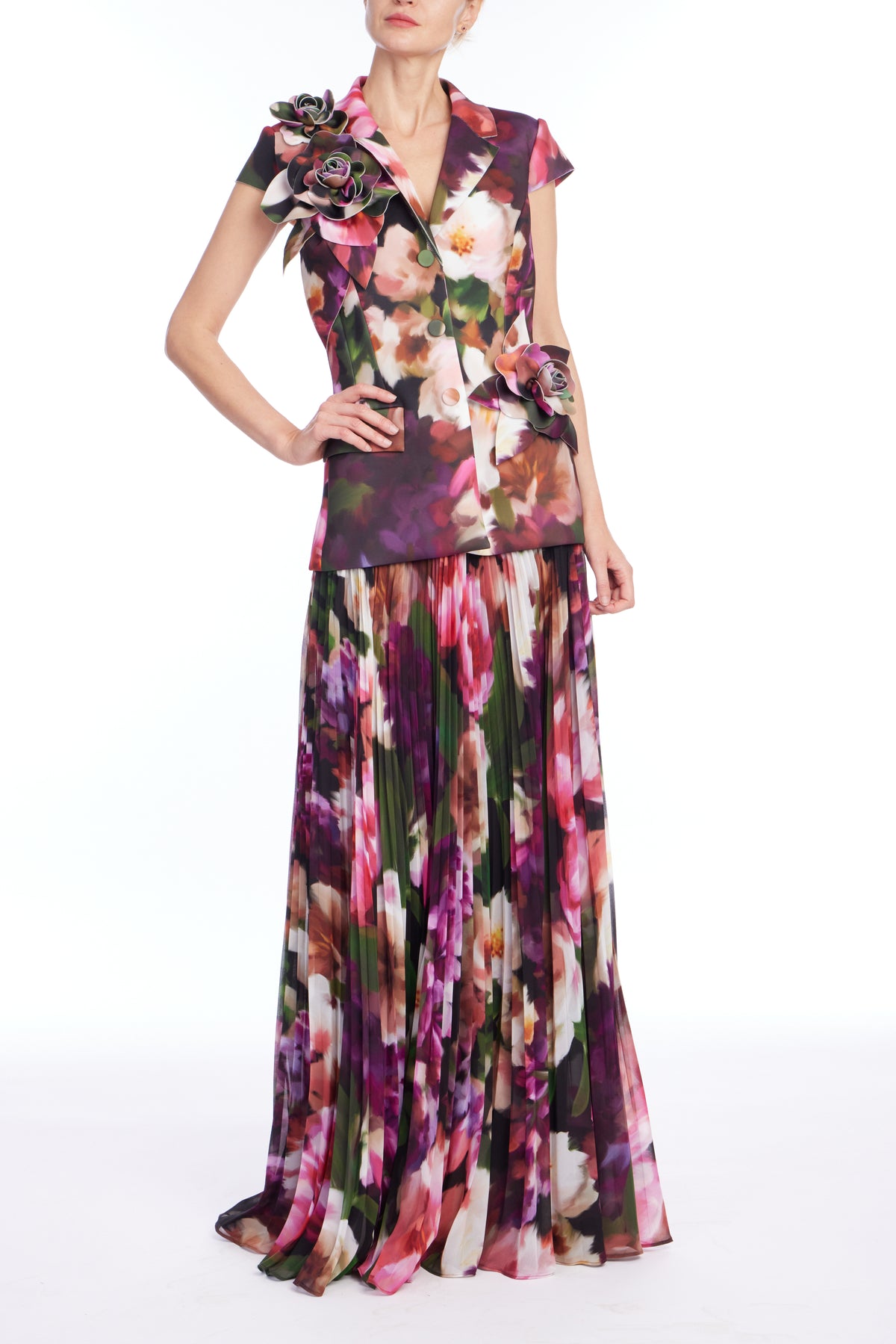 Fuchsia Multi | Floral Applique Gown Front