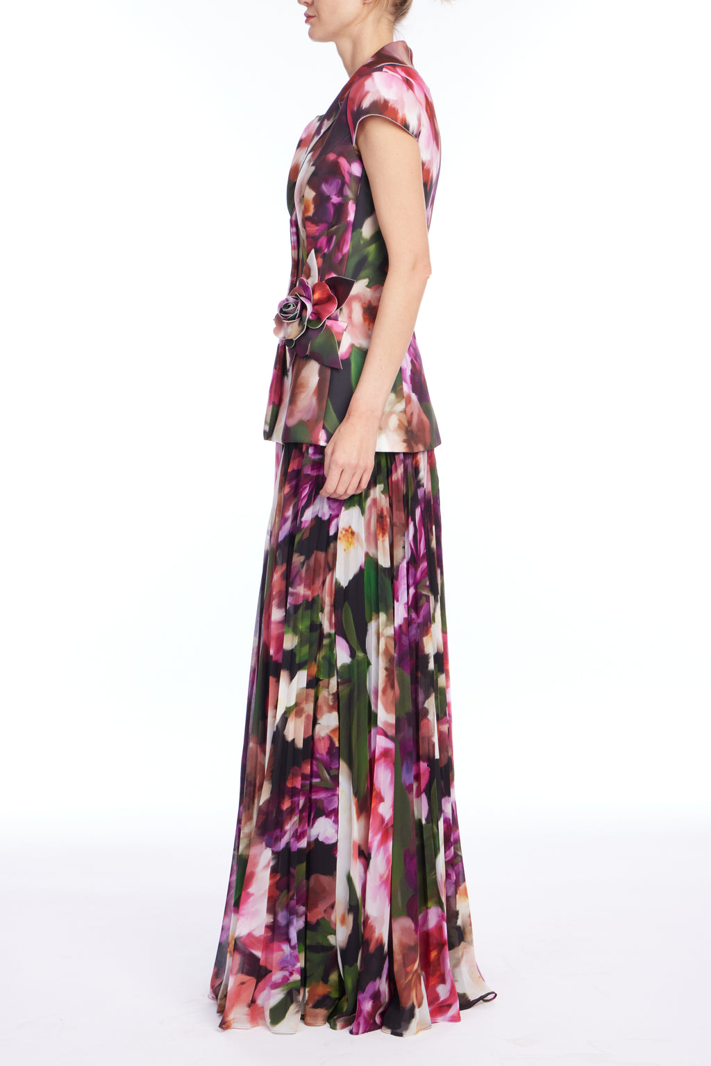Fuchsia Multi | Floral Applique Gown Side