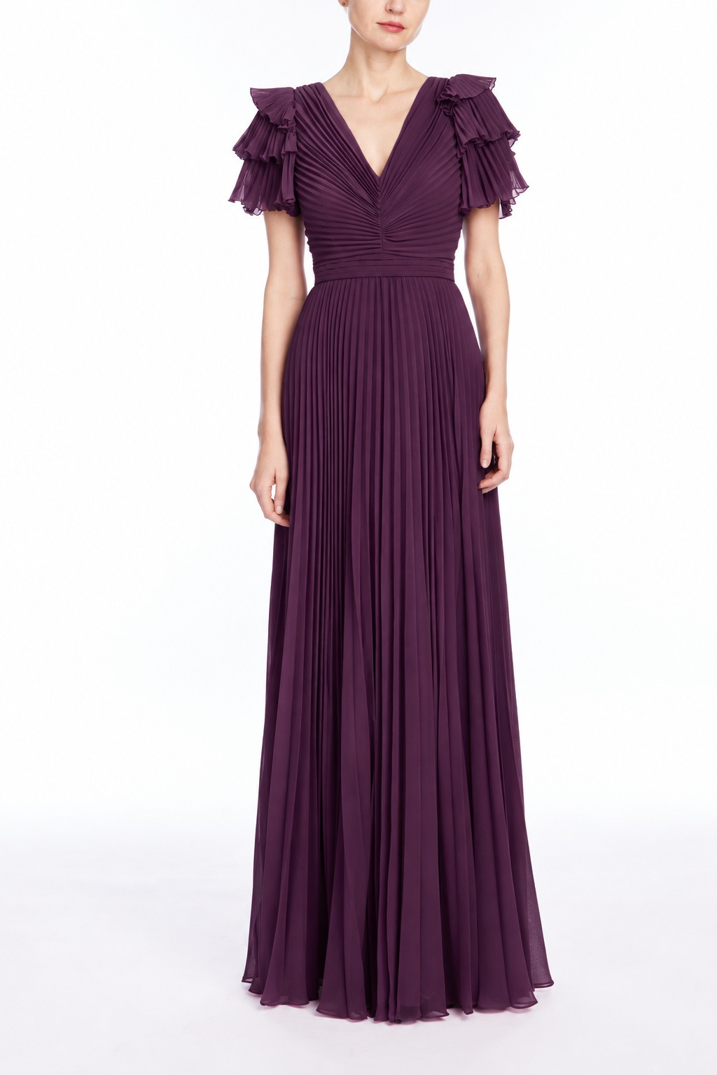 Plum | Ruffle Sleeve Gown Front