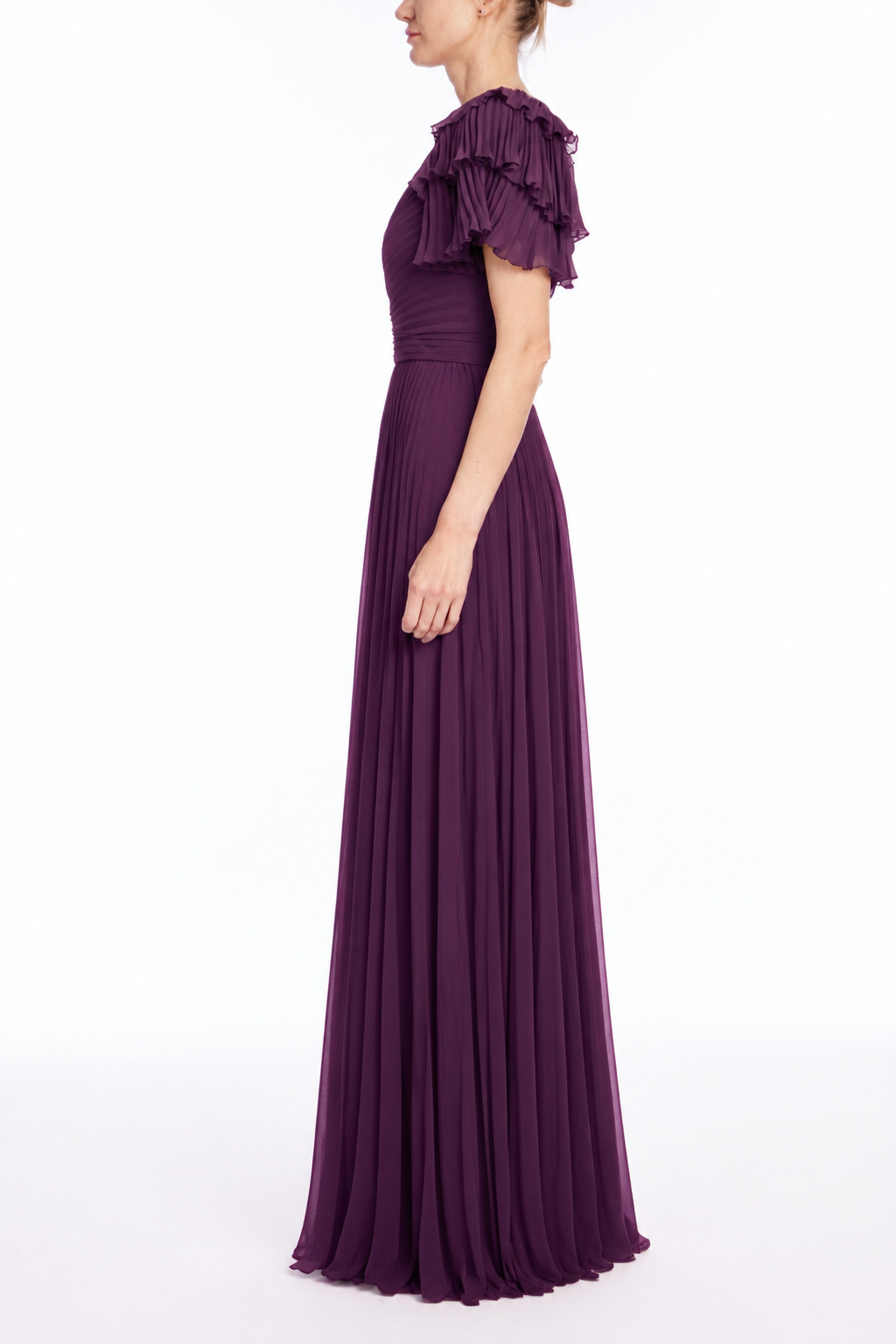 Plum | Ruffle Sleeve Gown Side