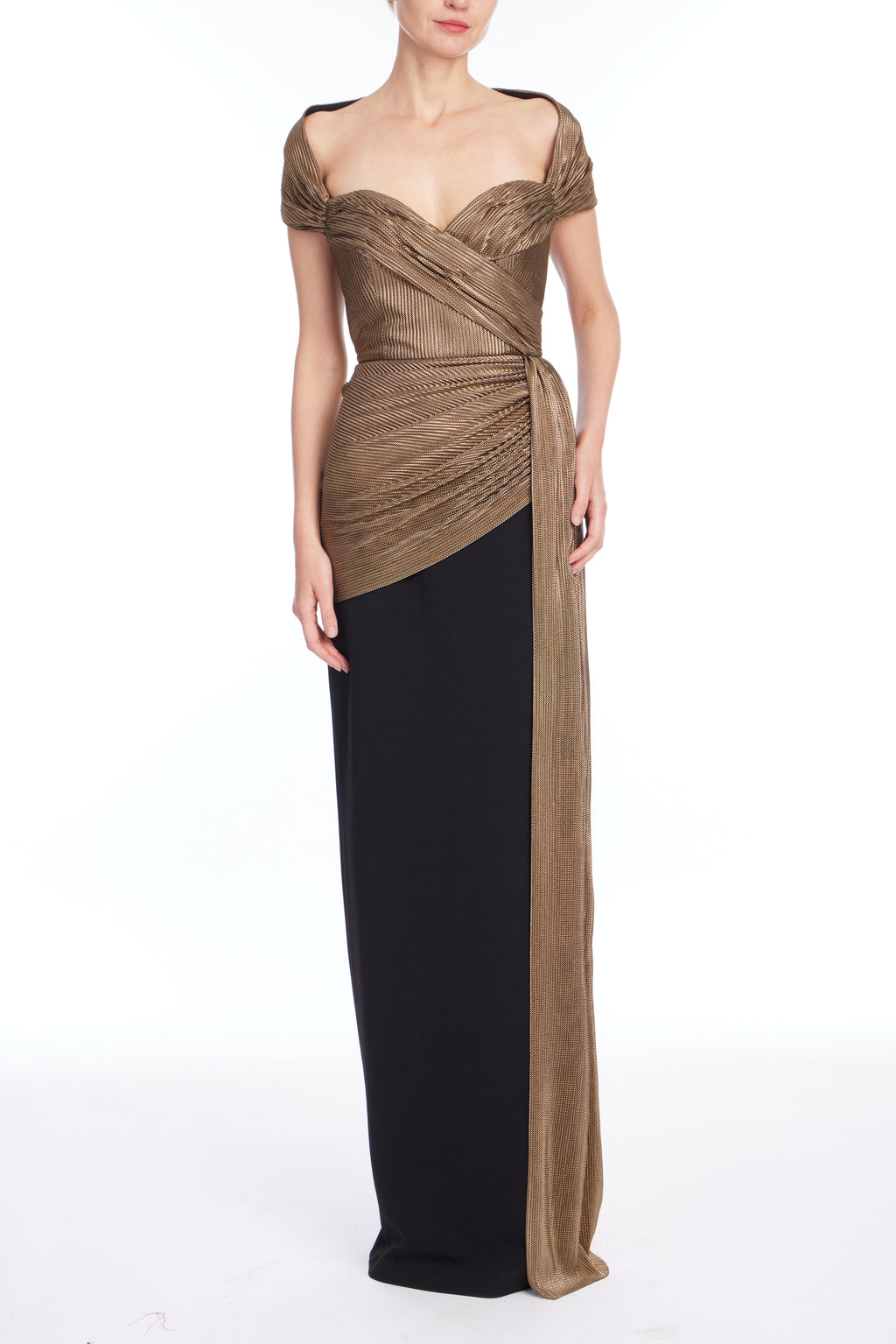 Black Gold | Metallic Drape Gown Front