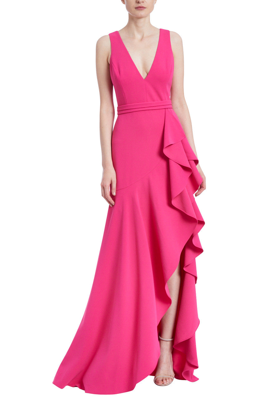 Rose | V-Neck Ruffle Side-Swept Gown