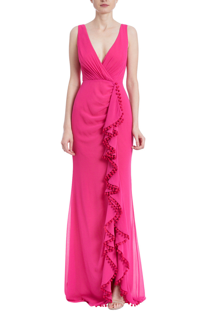 Rose | Rose Pompom Trim Ruffle Gown