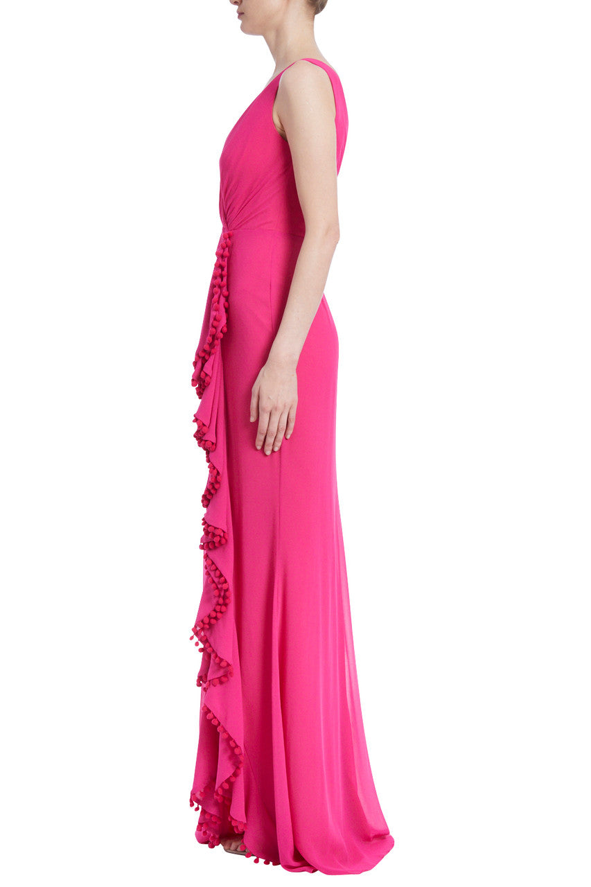Rose | Rose Pompom Trim Ruffle Gown