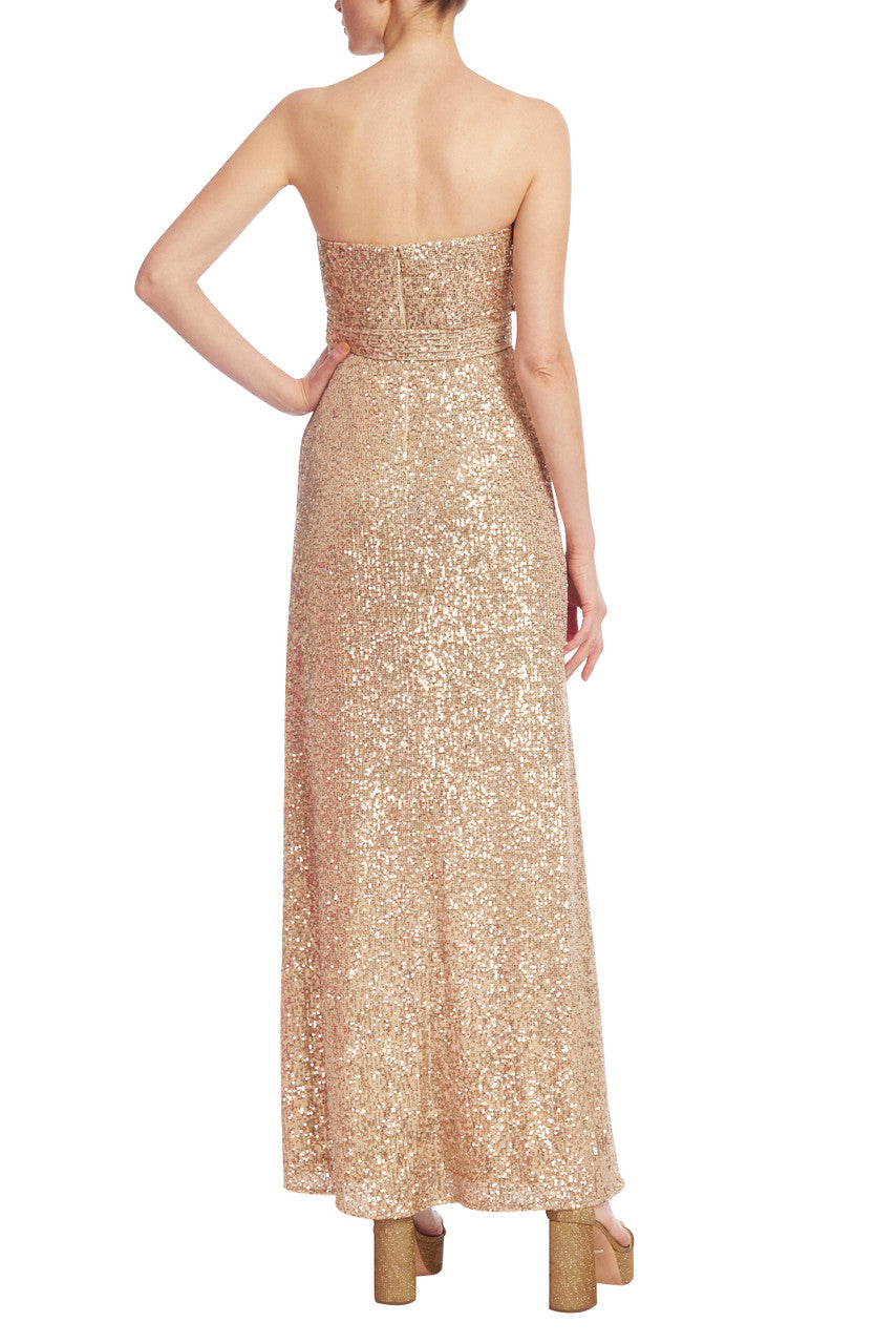 Gold | Strapless Sequined Gown with Bow