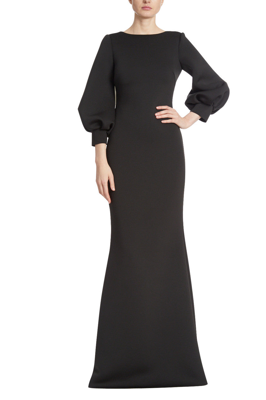Black Ivory | Black Column Gown with Ivory Pearl Back Bow