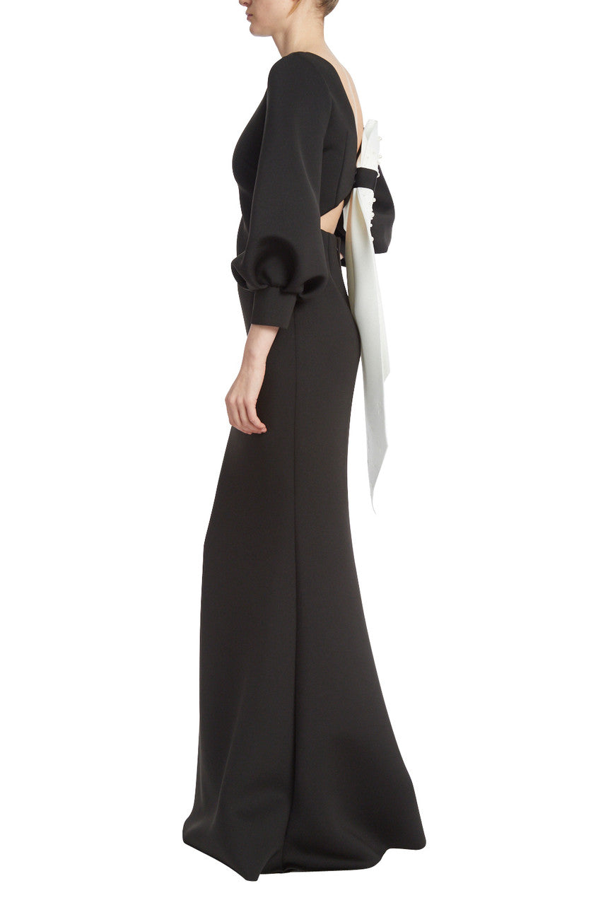 Black Ivory | Black Column Gown with Ivory Pearl Back Bow