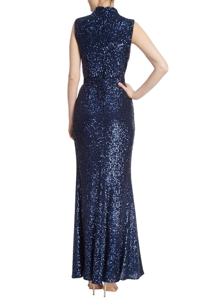 Sapphire | Mock Neck Sequined Gown with Belt