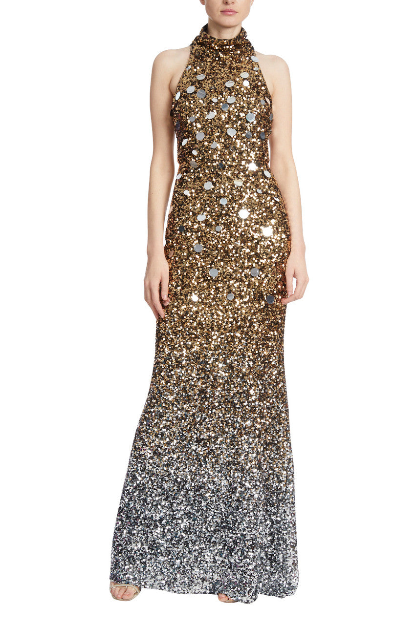 Silver/Gold | Ombre Sequined Gown with Paillettes