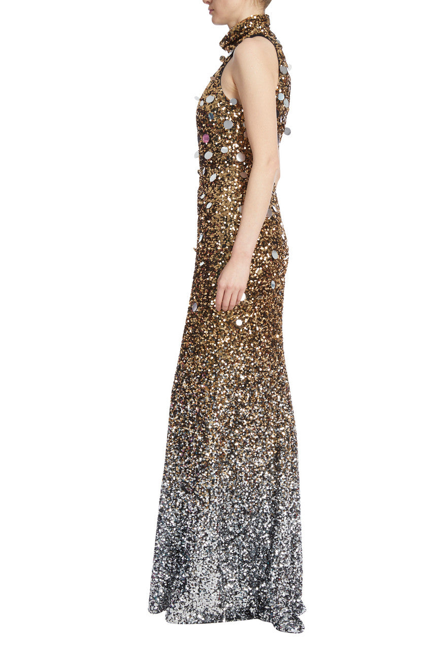 Silver/Gold | Ombre Sequined Gown with Paillettes