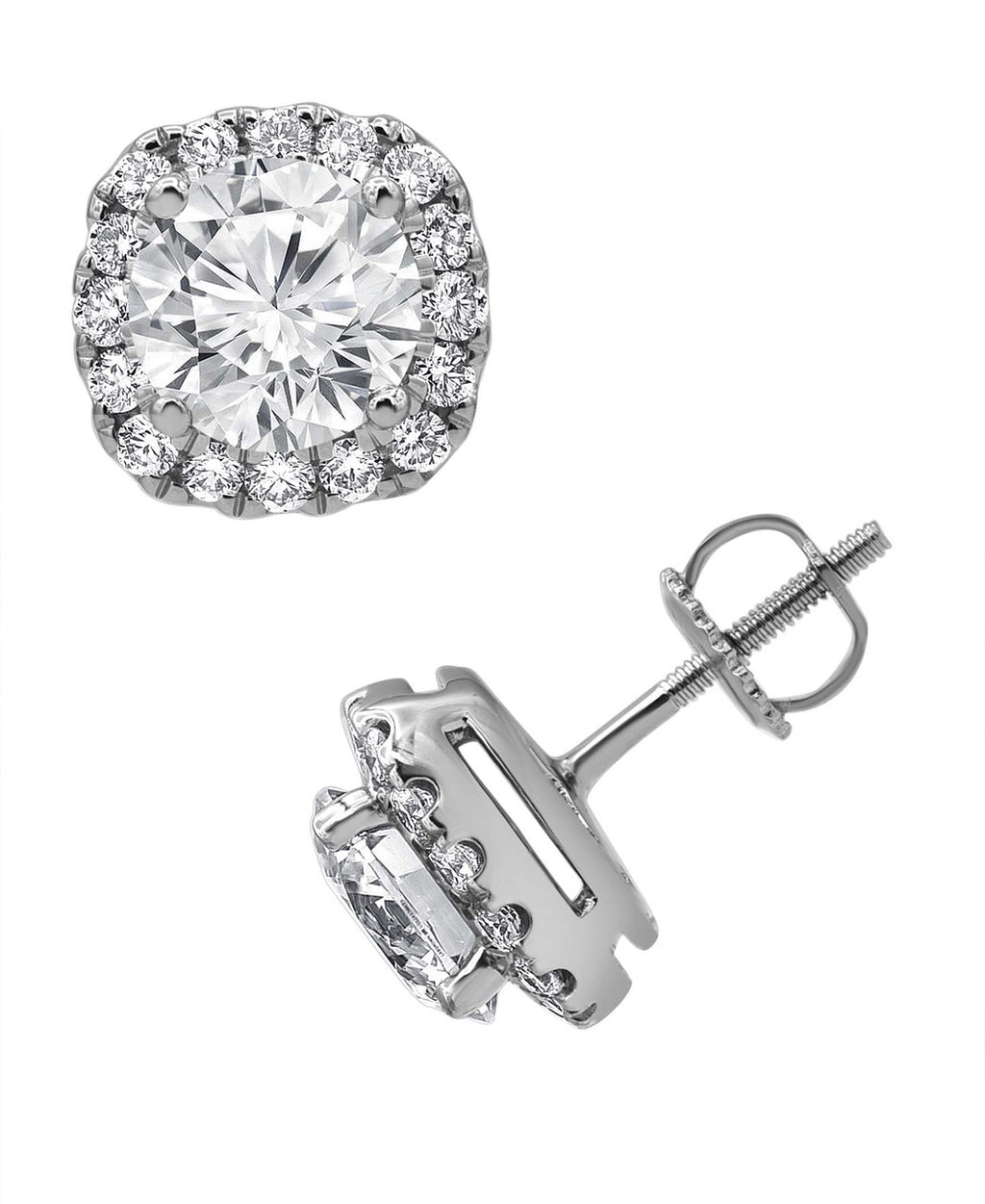 White Gold | Cushion Diamond Stud Earrings Side
