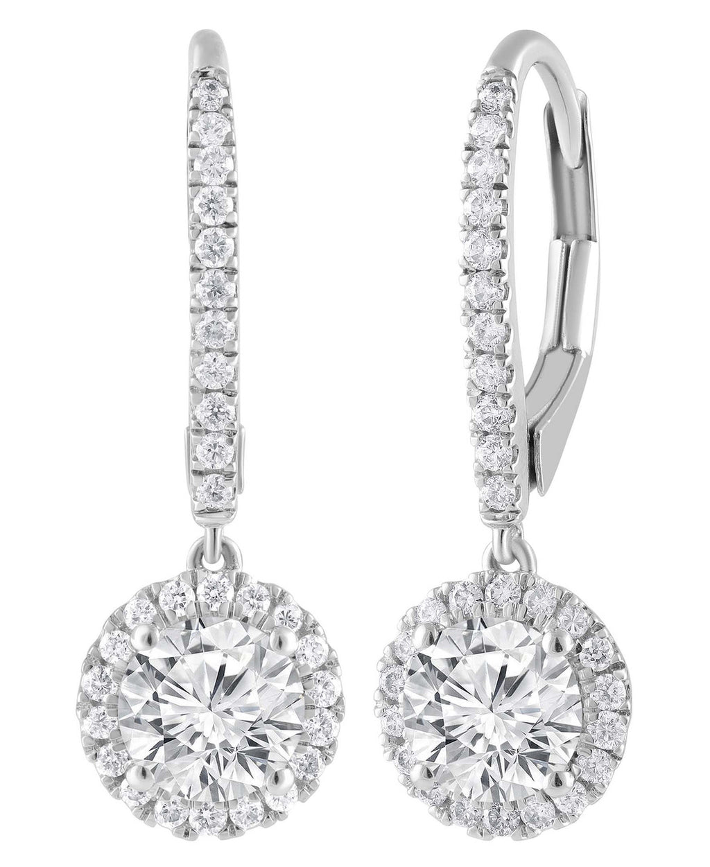 White Gold | Diamond Halo Drop Earrings Side