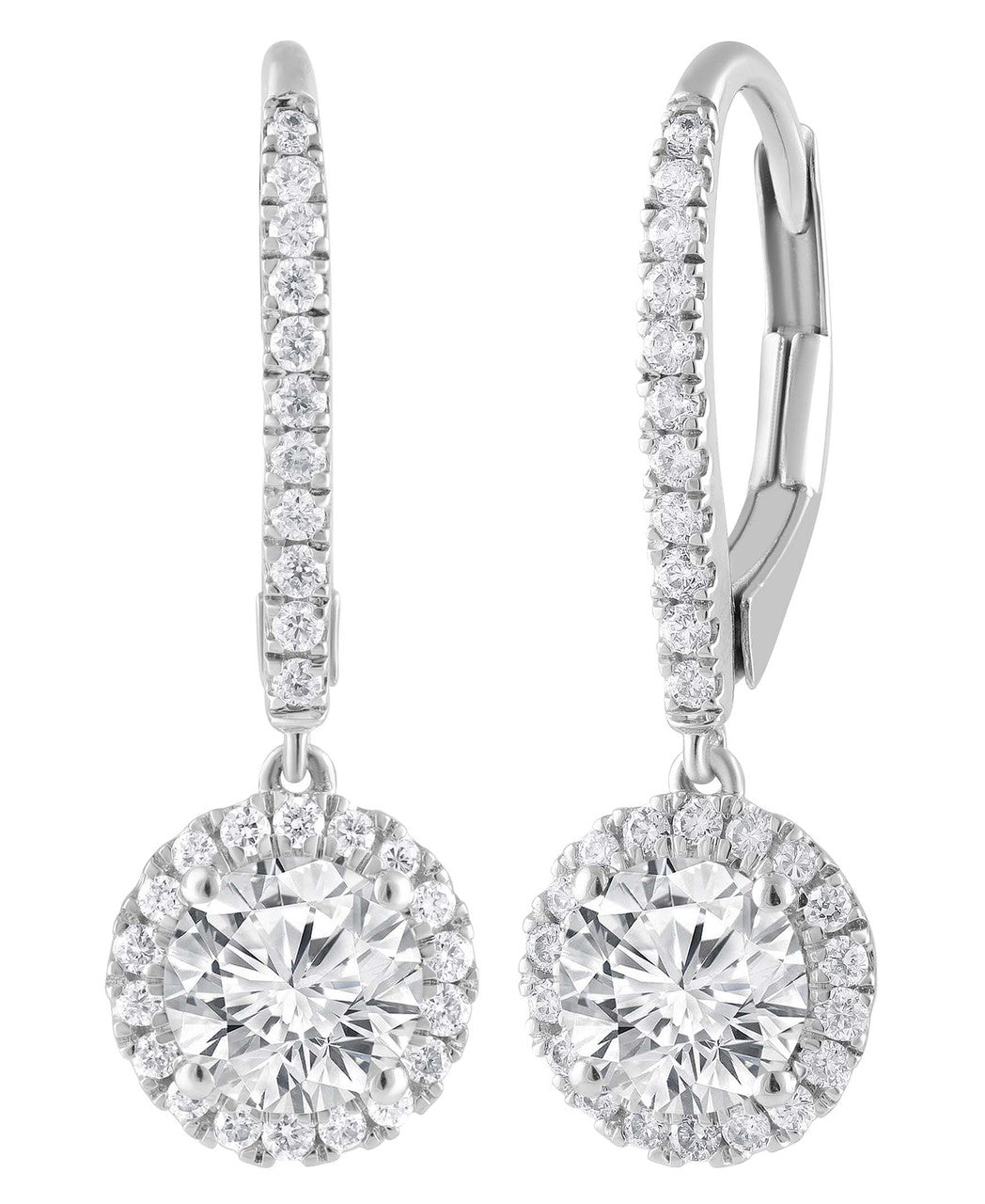 White Gold | Diamond Halo Drop Earrings Side