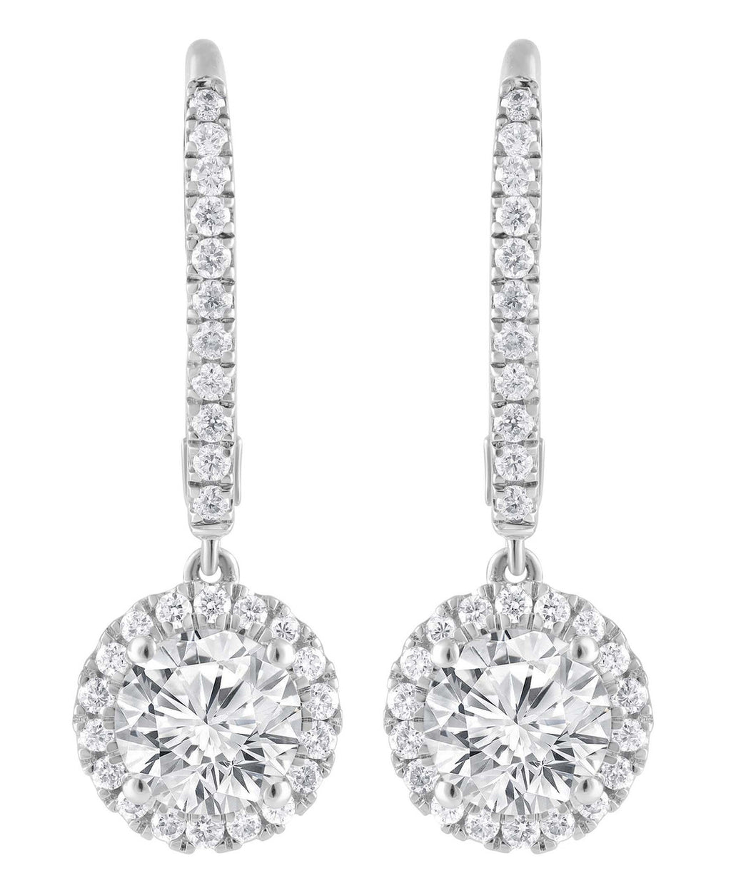 White Gold | Diamond Halo Drop Earrings Front