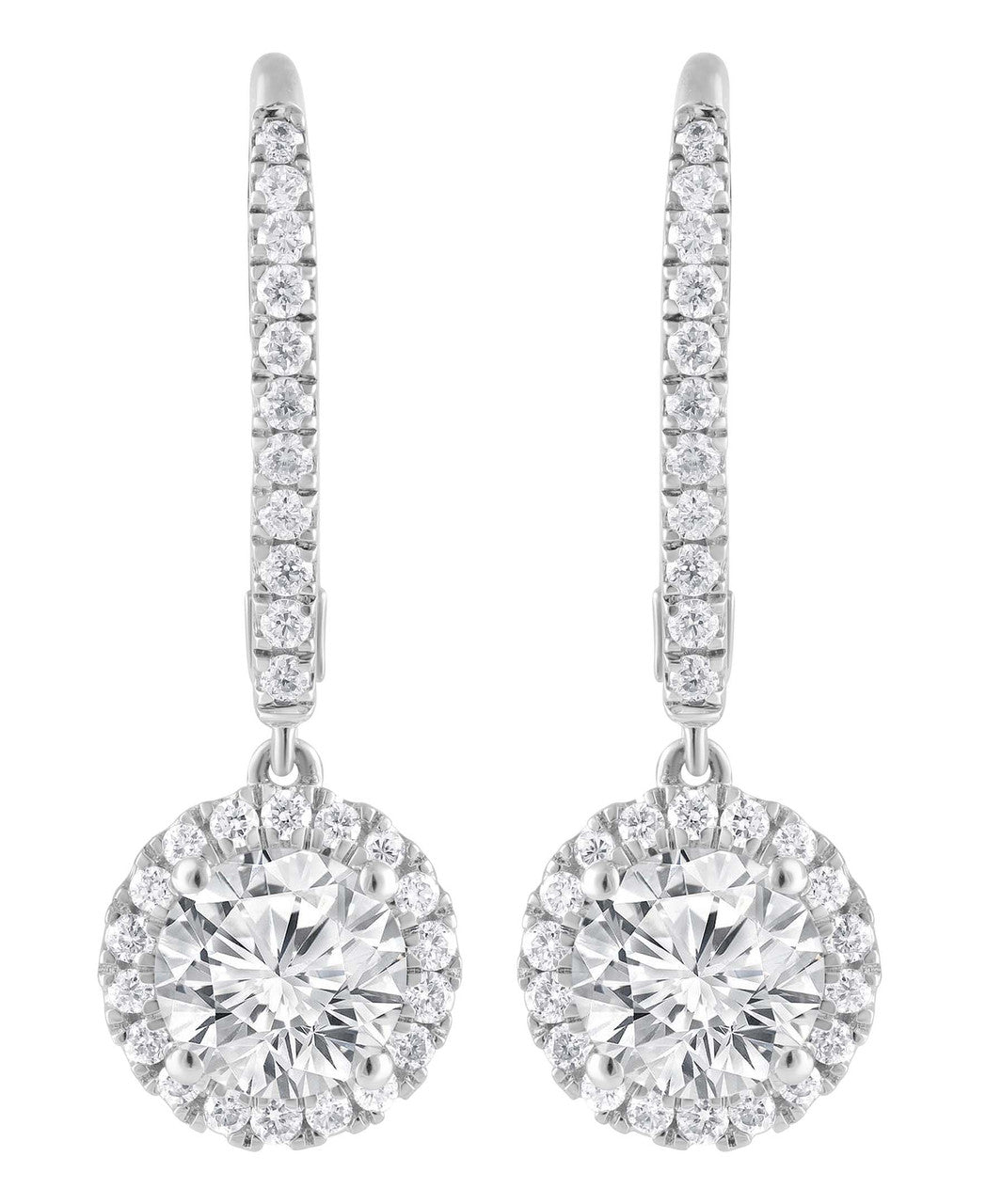 White Gold | Diamond Halo Drop Earrings Front
