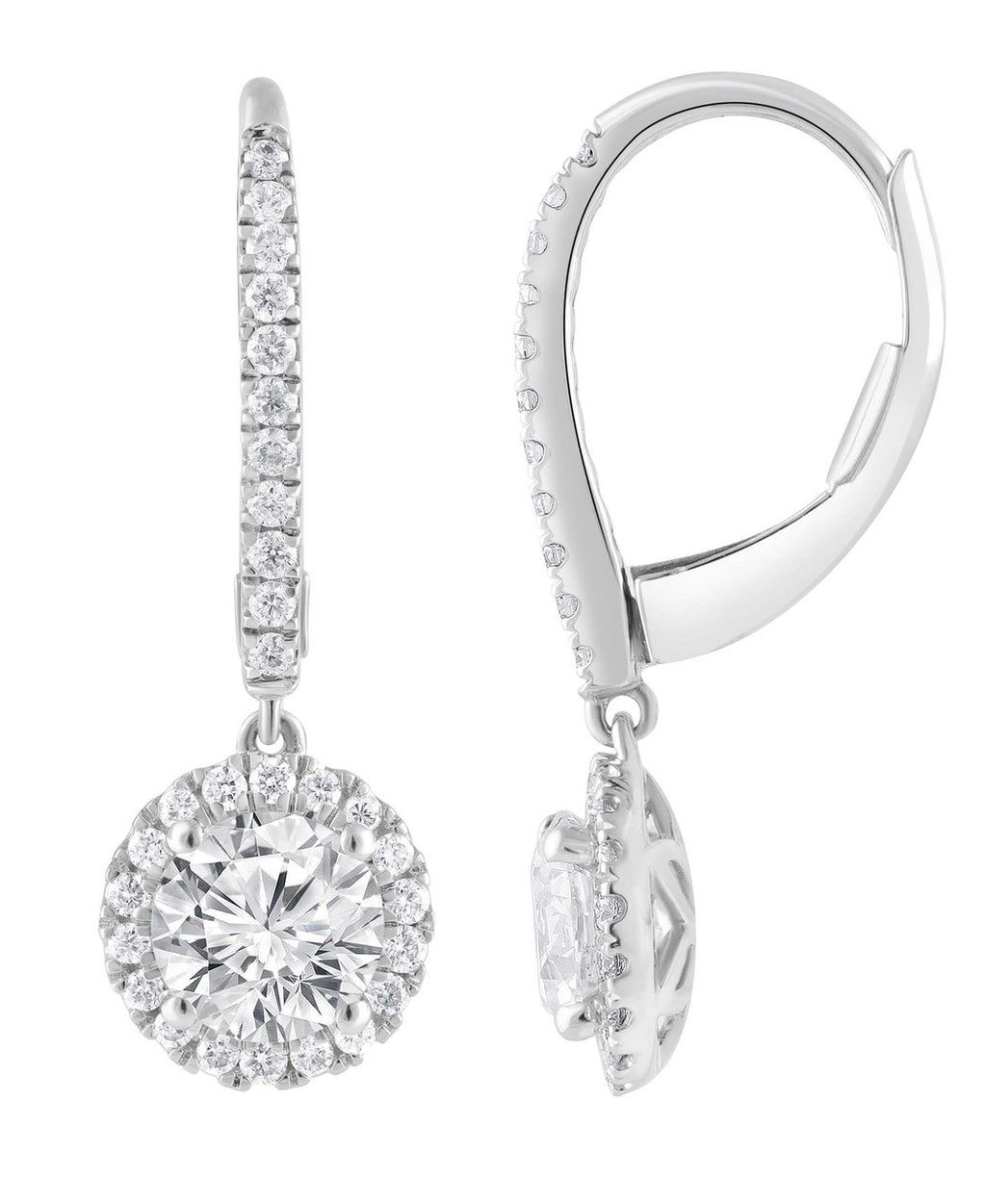 White Gold | Diamond Halo Drop Earrings Back