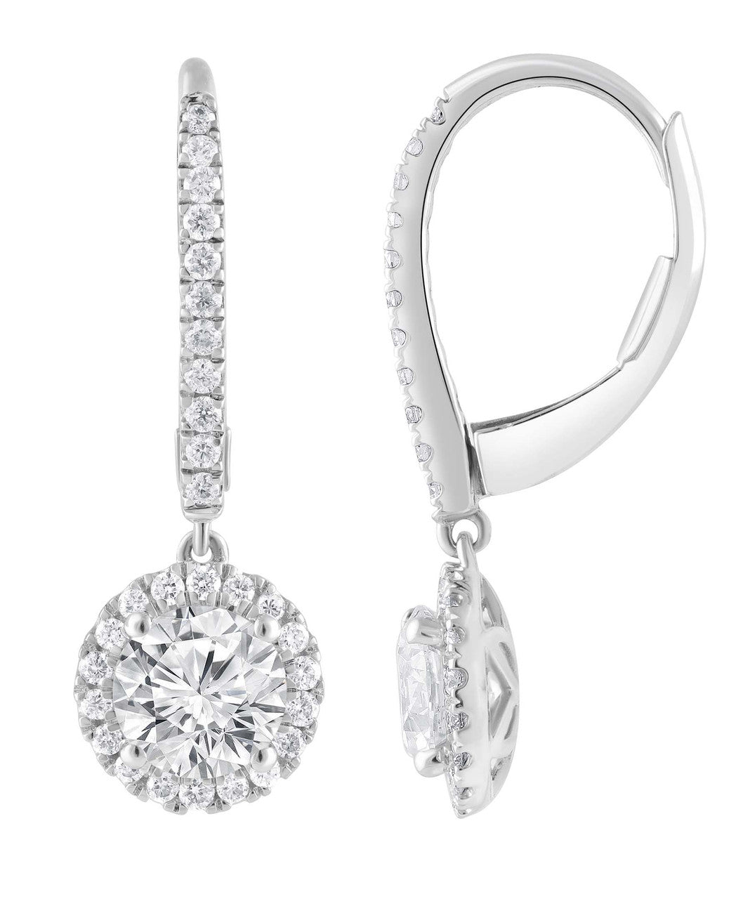 White Gold | Diamond Halo Drop Earrings Back