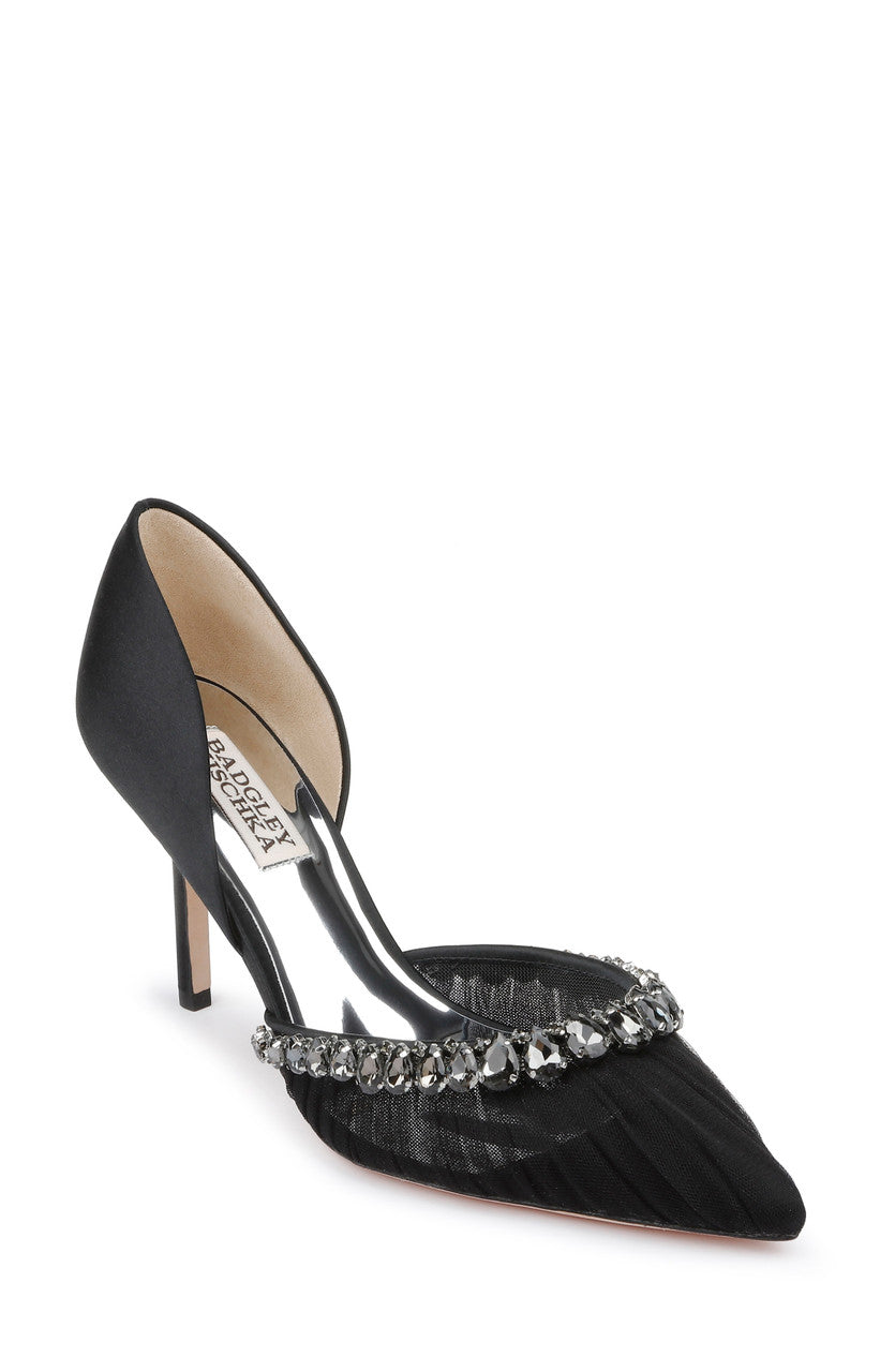 Black | Everley Satin D'orsay Heels with Embellishments