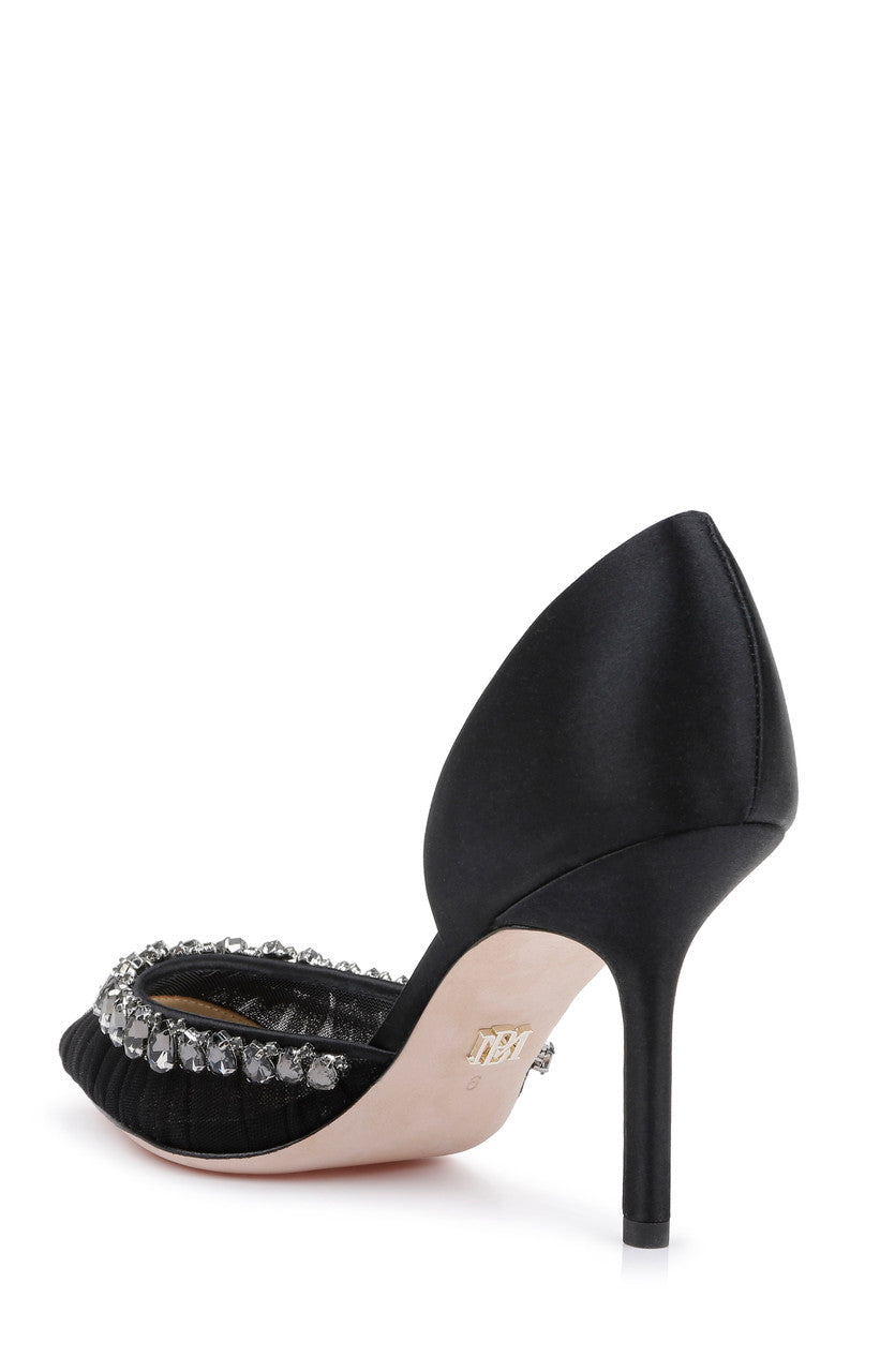 Black | Everley Satin D'orsay Heels with Embellishments