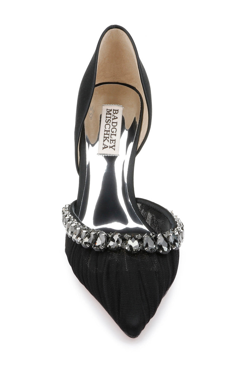 Black | Everley Satin D'orsay Heels with Embellishments