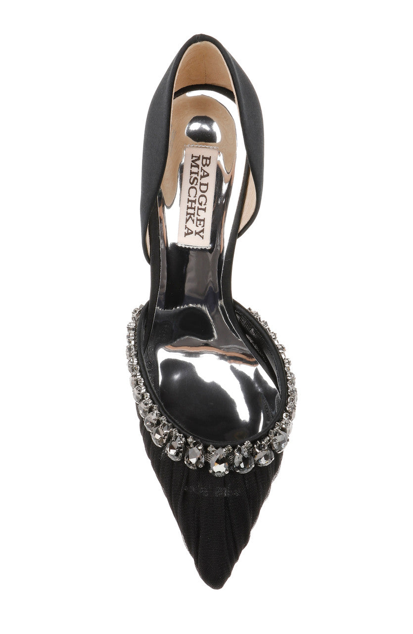 Black | Everley Satin D'orsay Heels with Embellishments